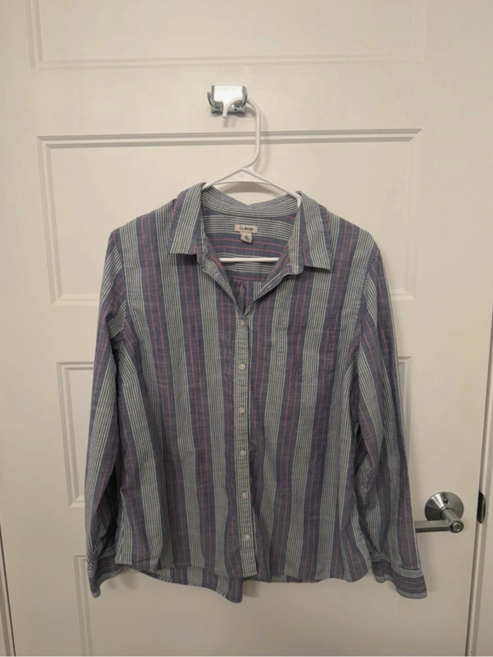 L.L. Bean Blue and Purple Vertical Stripe Button-Down Shirt
